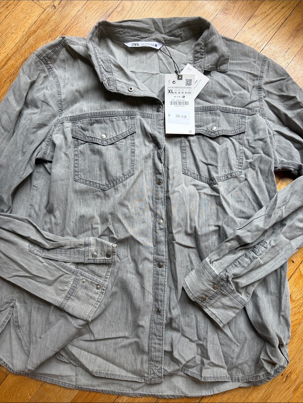 Zara Light Gray Button-Front Denim Shirt Jacket